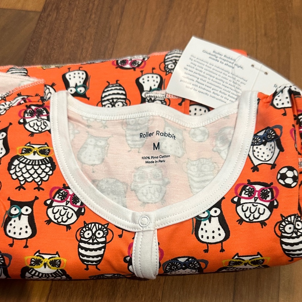 Roller Rabbit Orange Owl Print Cotton Pajama Set